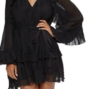 Ramy Brook Black Long-Sleeve Ruffle Tiered Midi Dress